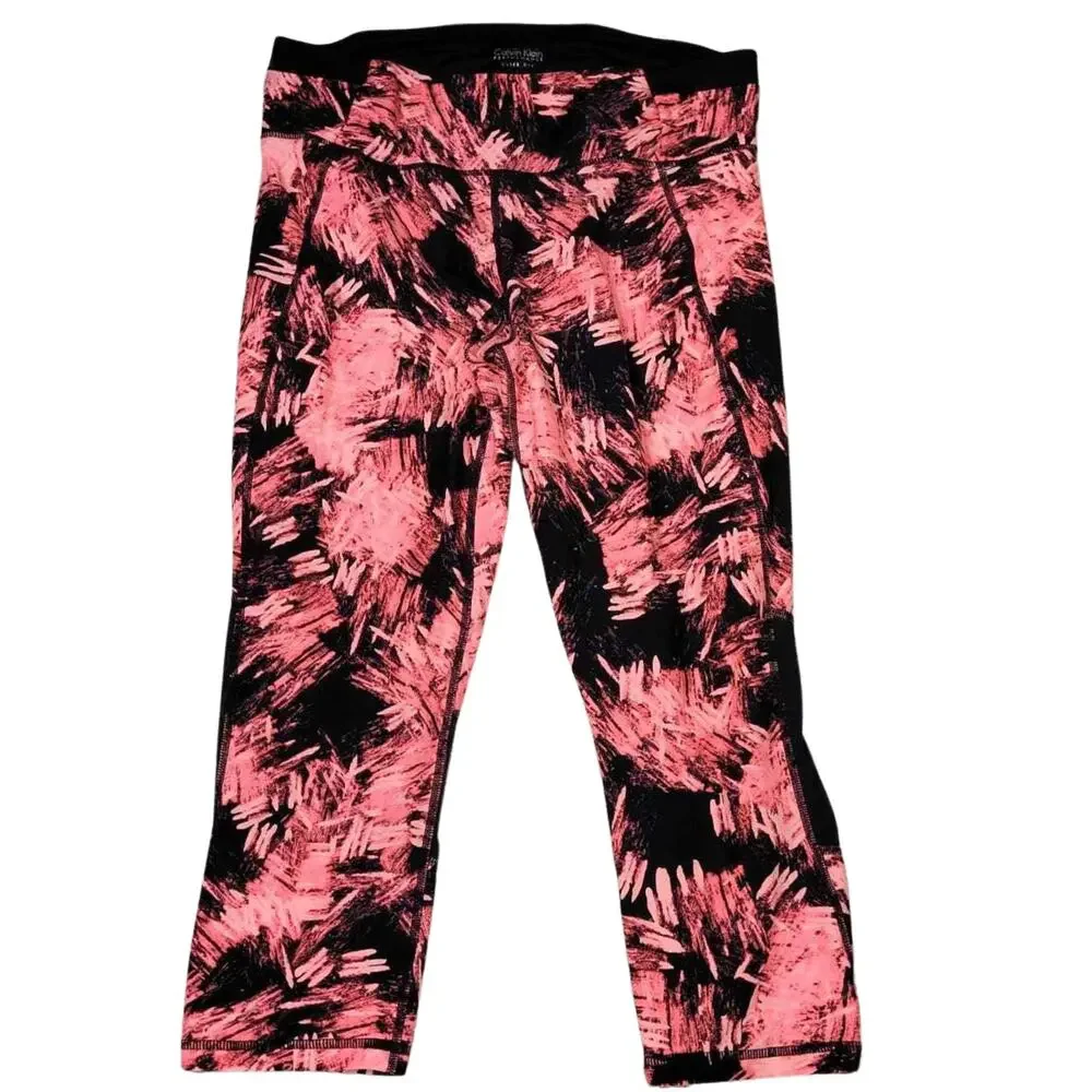 Calvin Klein Pink and Black Quick Dry Capri Leggings Size Large